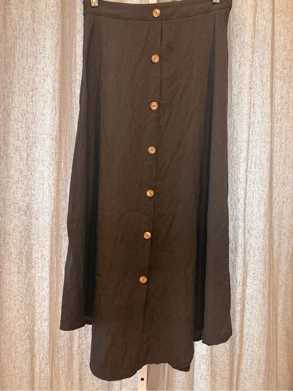 SHEIN BLACK Button-Front A-Line Women's Linen Like Skirt